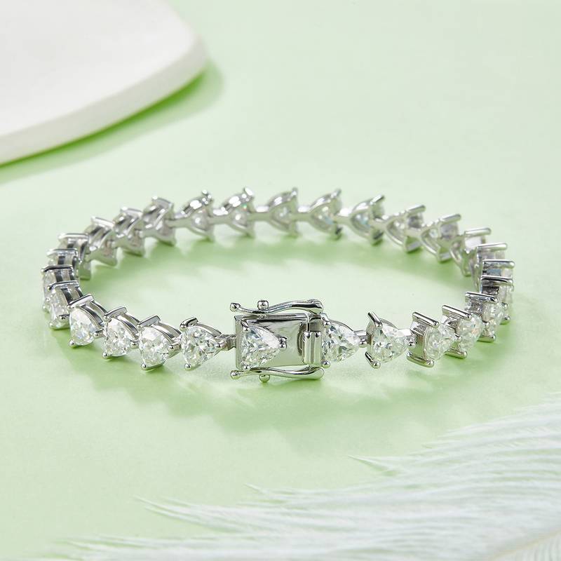 三角形拼石Tennis ChainS925银镀白金BraceletMoissanite0.5ct/粒DVVS